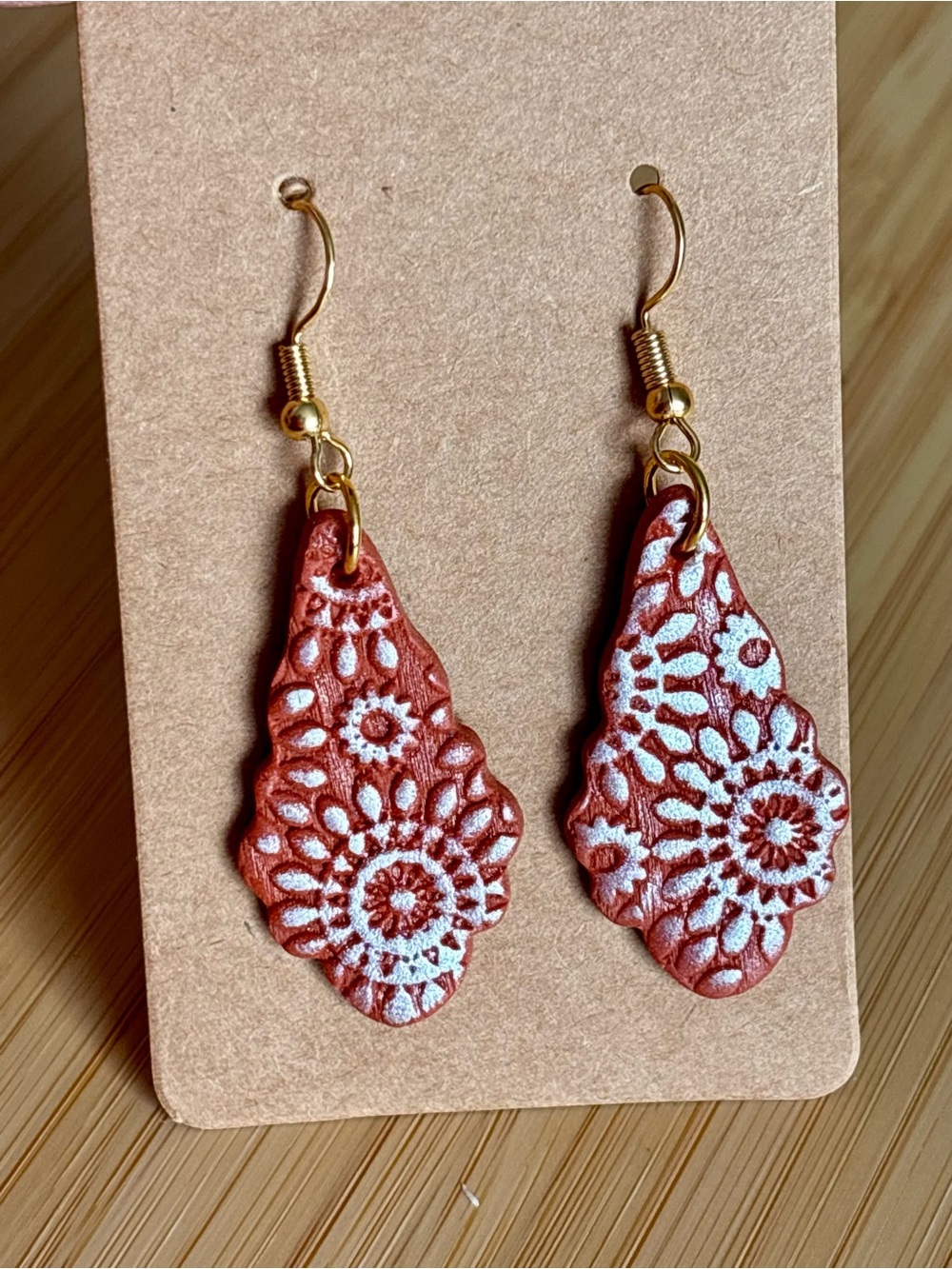 Handcrafted Coral Red Floral Dangle Earrings